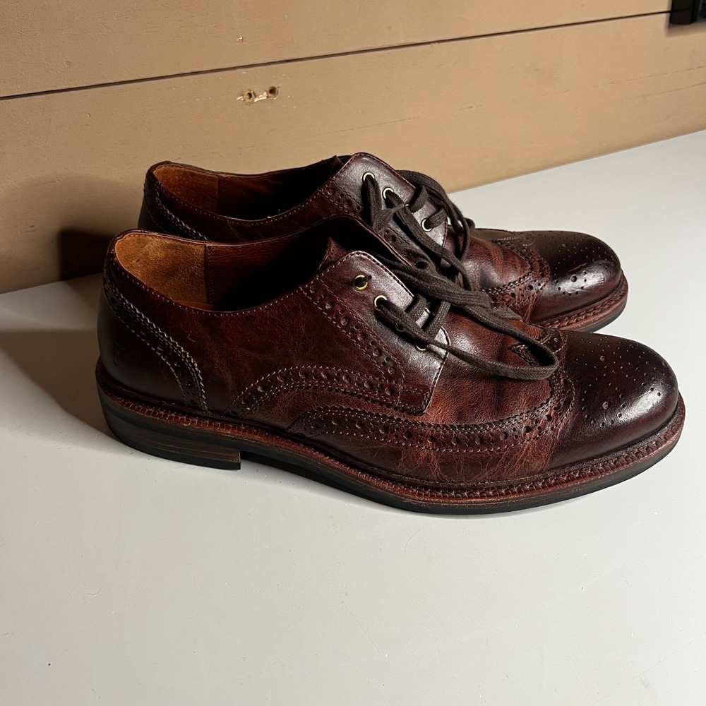 Frye Mens James Wingtip Oxford Brown Cognac Leather Dress Shoes 12 3480097-COG